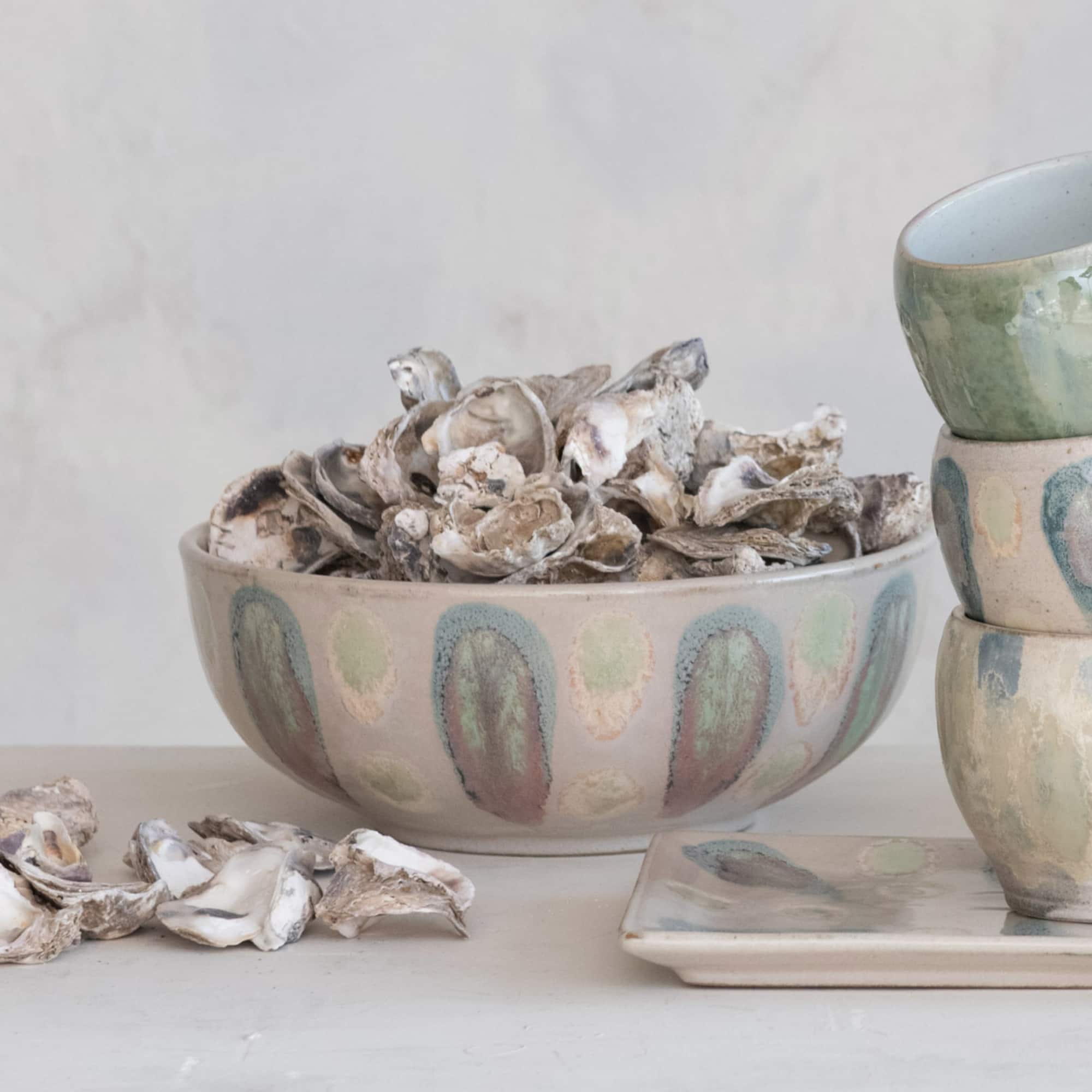 Hello Honey® Tan & Marine Round Geometric Stoneware Bowl